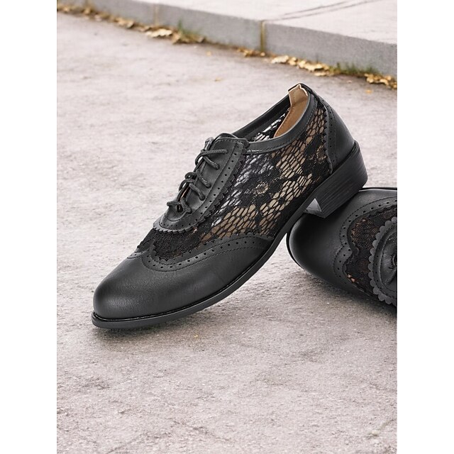  Women's Stylish Black Lace-Up Oxford Shoes with Perforated Lace Design | Perfect for Casual and Dressy Occasions