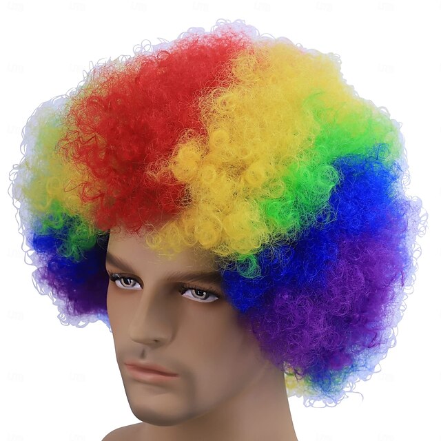 Rainbow Curly Costume Party Wig, Multicolor For Carnival4