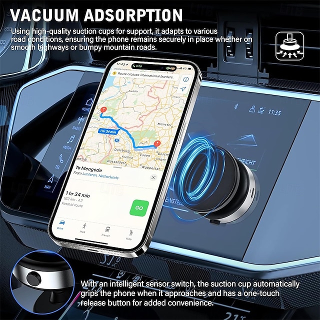  Support de téléphone portable magnétique à ventouse électrique réglable à 360 degrés, mains libres, pour voiture/salle de sport/miroir/surface lisse, compatible avec l'iPhone Magsafe