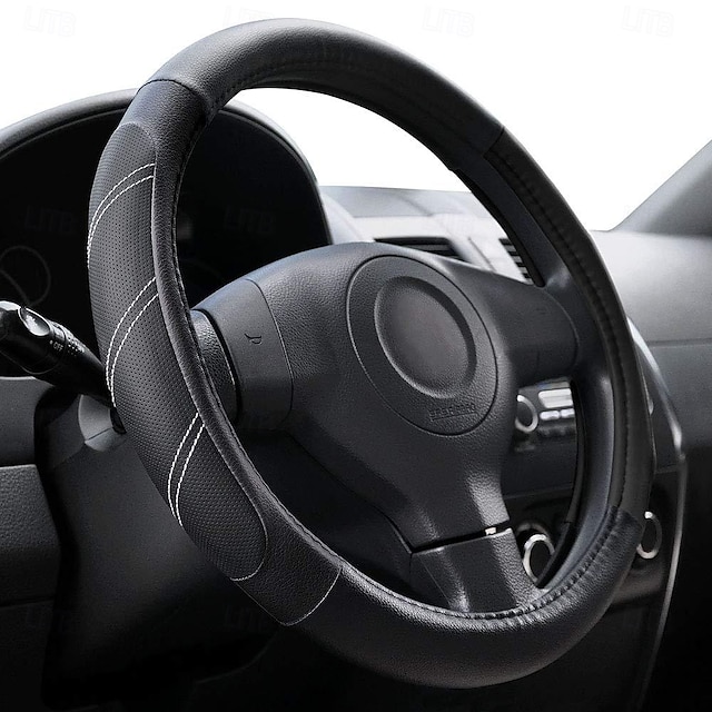  Elantrip Sport Leather Steering Wheel Cover 14 1/2 inch to 15 inch Universal Padded Soft Grip Breathable Anti Slip Odorless