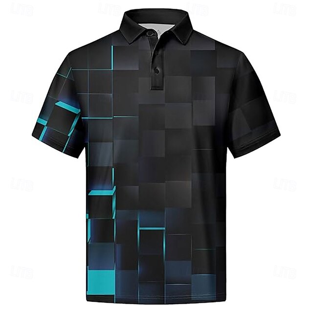 Men's Geometric Golf Shirt Short Sleeve Polo Shirts Collared Shirts Casual Outdoor Athleisure Home Wear 3D Print Black4