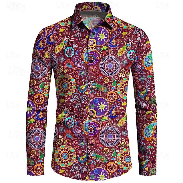 Men's Red Classic Ethnic Motifs Printed Casual Shirt