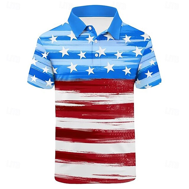 Men's Star Polo Short Sleeve Polo Shirts Collared Shirts Casual School Outdoor Daily Wear Home Wear 3D Print Summer Spring Fall Blue4