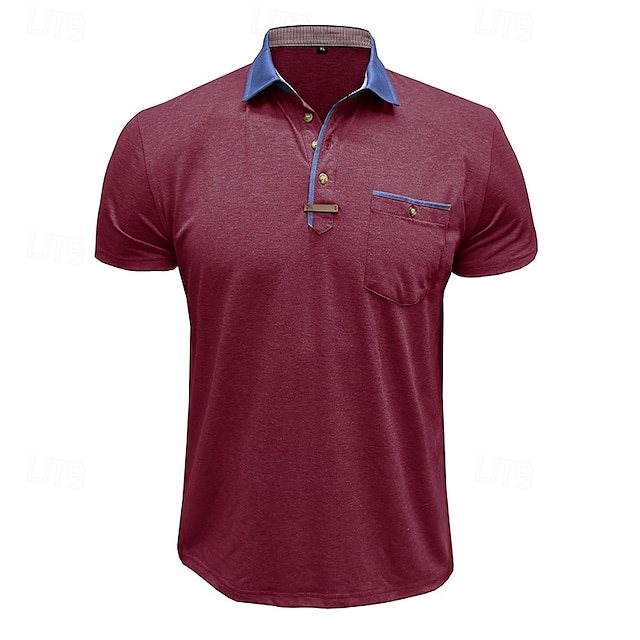  Herren Polo Golfhemd Geschäft Casual Klassisch Kurzarm Modisch Feste Farbe Knopf Tasche Sommer Frühling Regular Fit Dunkelgrau Waldgrün Denim Blue Schwarz Weiß Burgunderrot Polo