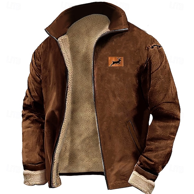  Per uomo Cervo Felpa Felpa Felpa Colletto alla coreana Di tendenza Informale Con stampe Viaggi Abbigliamento di strada Zip Up Autunno Inverno