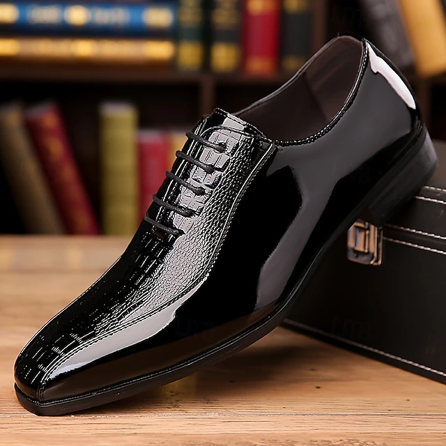 Men's Black Faux Leather Dress Shoes with Crocodile Pattern, Lace-Up Design, and Elegant Formal Style for Office or Special Occasions 10