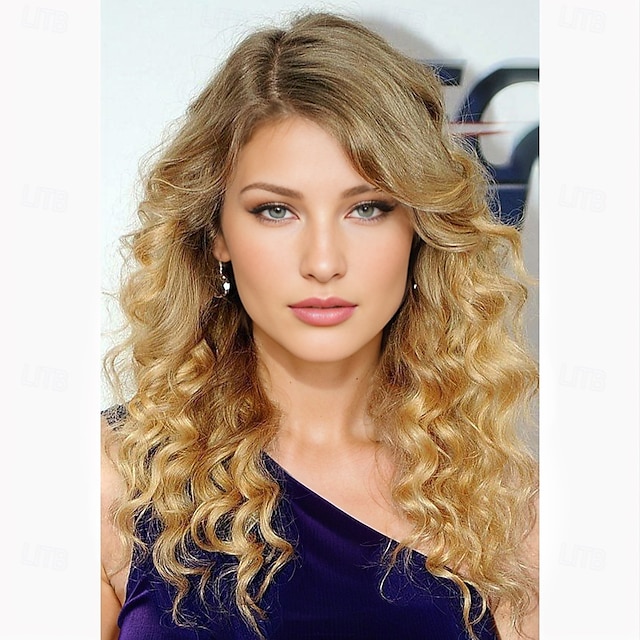  taylor swift inspirerte parykker syntetisk parykk krøllet asymmetrisk parykk lang honningblond#24 syntetisk hår moteriktig design for kvinner myk naturlig blond
