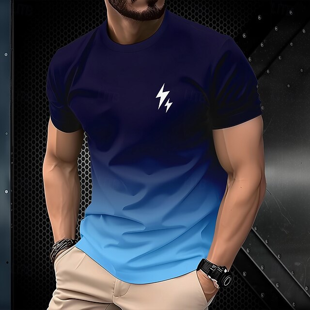 Men's Color Gradient T Shirt Short Sleeve T shirt 3D Print Crew Neck Shirt Exaggerated Designer Party Holiday Club Blue Summer Spring Clothing Apparel S M L XL XXL XXXL4