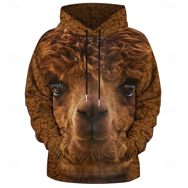 Homens Alpaca Moletom Moletons Moletom Manga Longa Moletom com capuz Com Capuz Moda Impressão 3D Marron Bolsos Impressão 3D Outono Inverno Designer