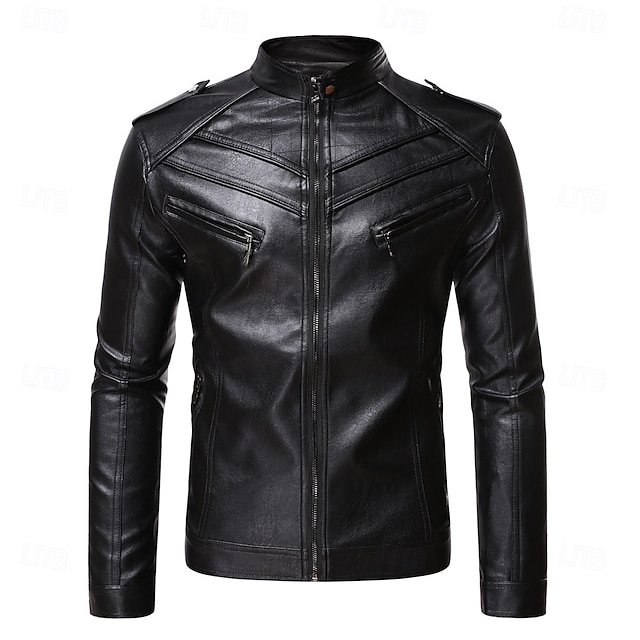 Men's Faux Leather Jacket Transition Jacket Casual Jacket Biker Jacket ...