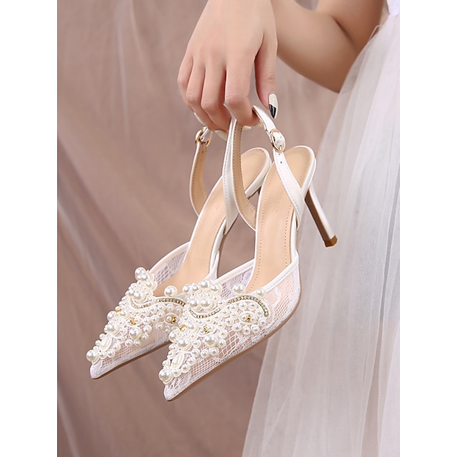  sapatos de casamento femininos de malha com tiras de cristal - ideais para um casamento clássico