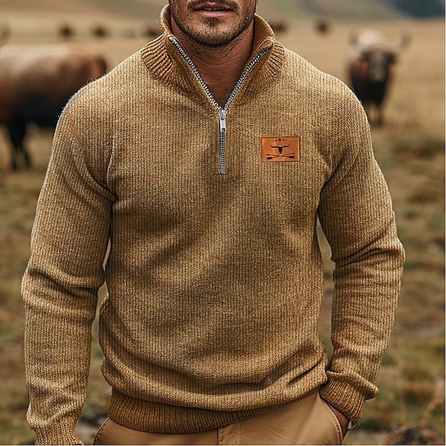  Herren Pullover Zip Pullover Reißverschluss Polo-Pullover Reißverschlusskragen Retro Vintage Brautkleider schlicht Party-Abendgarderobe Täglich Bestickt Gestrickt Warm Langarm Herbst Winter Schwarz