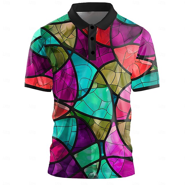  Bărbați Grafic Geometric Cămașă de golf Manșon scurt Tricouri de polo Cămăși cu guler Casual Școală În aer liber Stradă Zilnice Imprimare 3D Vară Albastru piscină Mov Trifoi