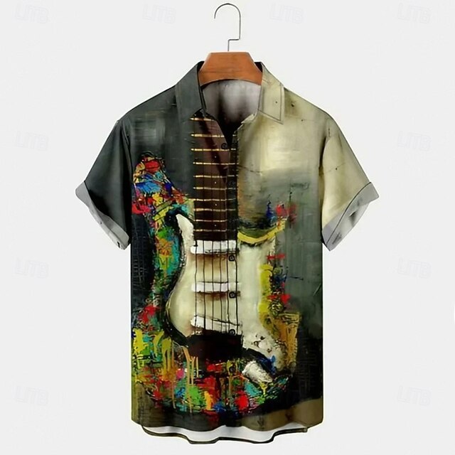 Men's Boardmasters Musical Instrument Casual Shirt Button Up Shirt Short Sleeve Casual Gift Casual Summer Spring Turndown Button Up Green4