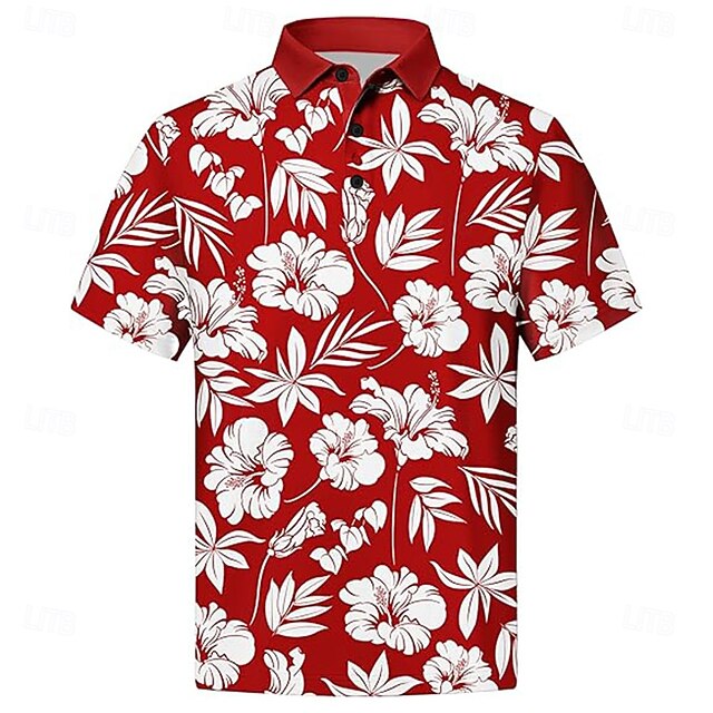 Men's Floral Polo Short Sleeve Polo Shirts Collared Shirts Casual School Outdoor Hawaiian Daily Wear 3D Print Summer Spring Fall Red4