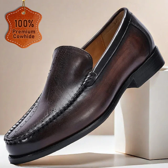 Stylish Brown Leather Loafers with Hand-Stitched Brogue Detail for Men | Perfect for Casual and Business Casual 12