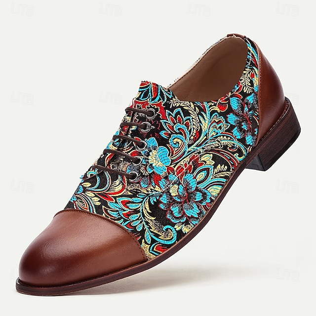  brązowe buty typu oxford ze sztucznej skóry męskie z kolorowym wzorem paisley | wygodne i stylowe na niezobowiązujące wyjścia