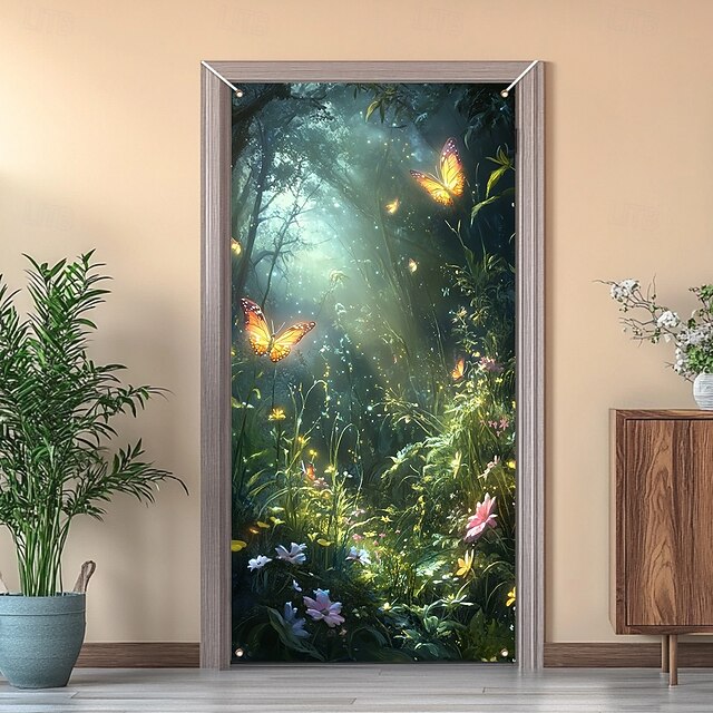 Valentine's Day Door Decorations Door Covers Garden Theme Door Tapestry Door Curtain Decoration Backdrop Indoor/Outdoor Door Banner for Front Door Farmhouse 18