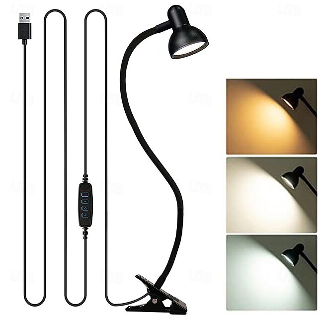  lampe à pince à LED alimentée par USB pour chambre à coucher &salon – protection des yeux, lecture &lampe d'apprentissage, conception de petit tube 1pc
