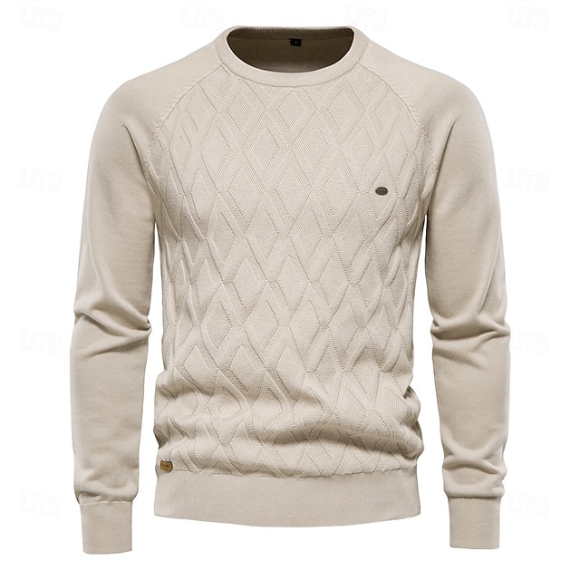  Herr Pullover tröja Sticka Ensfärgat Rund hals Stickat Elegant Jul Utomhus Kläder Raglanärm Vår Höst Svart Rubinrött S M L