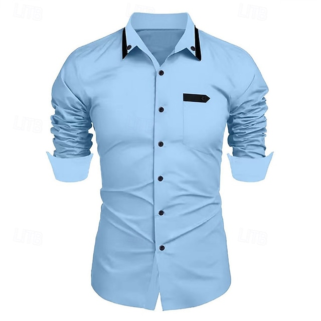  Bărbați Cămașă Cămașă de Costum Camașă cu nasturi Simplu Nuntă Petrecere Negru Alb Bleumarin Albastru celest Manșon Lung Rever Primăvara & toamnă Îmbrăcăminte