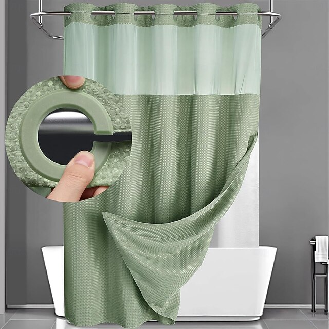 Waffle Weave Shower Curtain 180cm*180cm(70"*70") with Snap-in Fabric Liner Set, Solid Colored Hotel Style for Bathroom with Mesh Top Window 25
