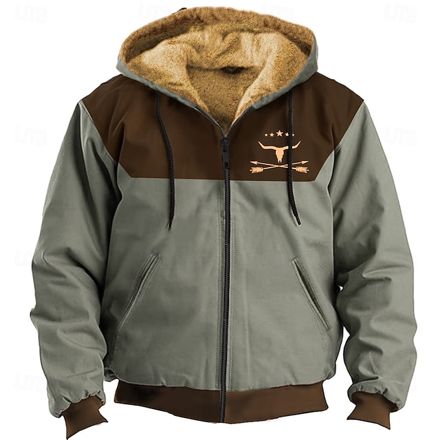  Men's Cowboy Fleece Hoodies Sweatshirt Fashion Ethnic Long Sleeve Hooded Vacation Sports Outdoor Streetwear Brown Green Drawstring Fall Winter Designer