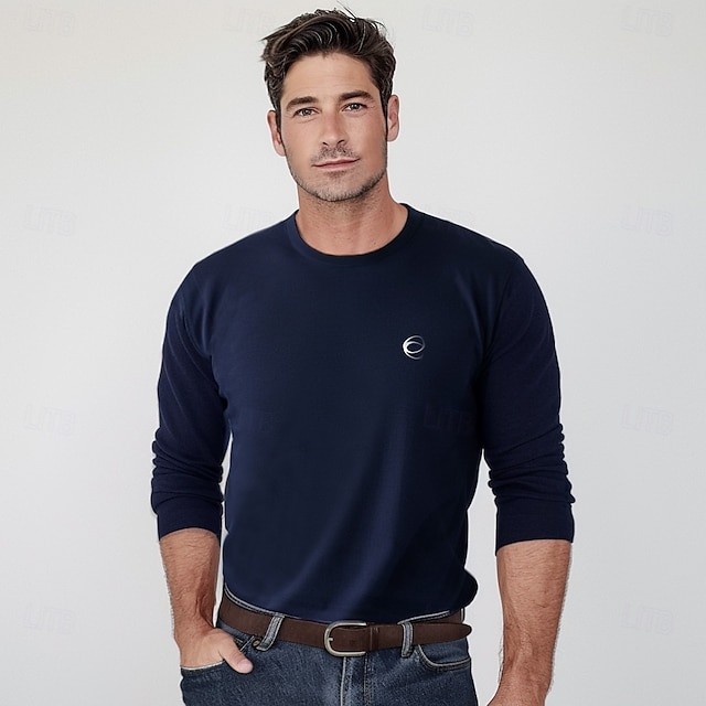  Men's 100% Cotton T Shirt Ombre Graphic Crew Neck Training Outdoor Long Sleeve Crewneck Clothing Apparel Elegant Warm Vacation Vintage