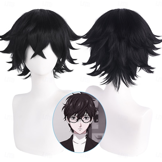  Cosplay kostume paryk Bouncy Curl Naturligt, bølget hår Kort bob Fint Pandehår Med bangs / pandehår Maskinproduceret Paryk Kort Sort Syntetisk hår Herre Klassisk Bekvem Sort