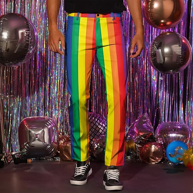 Men's Rainbow Striped Dress Pants Mid Waist Fashion Casual Outdoor Vacation Home Zipper Pocket Summer Spring Fall 3D Print Rainbow4