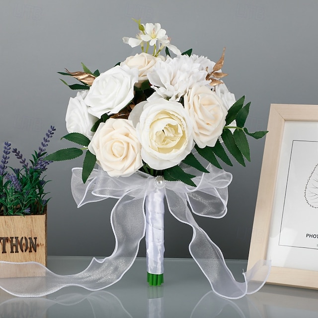  Ramos de novia, ramos de novia y dama de honor de estilo occidental con flores de seda artificiales, flores artificiales para fotografía de bodas al aire libre y accesorios