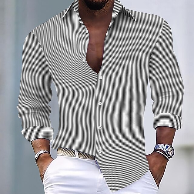 Per Uomo Camicia Camicia Estiva Maglietta Informale Camicia A Righe