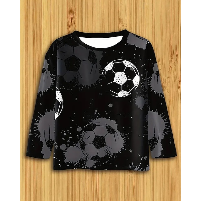  Pojkar 3D Grafisk Fotboll T-shirt Långärmad Vår Höst Mode Grundläggande Barn 4-12 år Rund hals Utomhus Ledigt Dagligen Normal