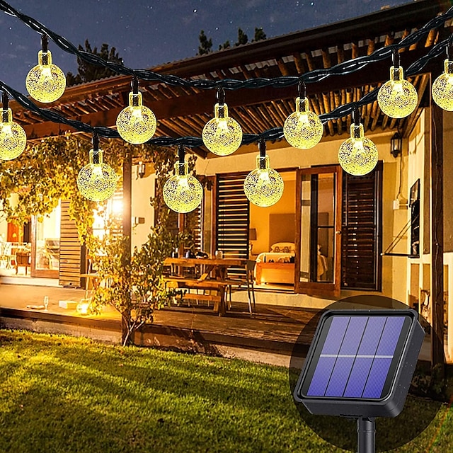  Luzes de corda solares de 7 m, 50 LEDs, el 5 mm, branco quente/branco frio/azul, luzes de festa de fim de ano movidas a energia solar com suporte de montagem para natal, casamentos e eventos ao ar