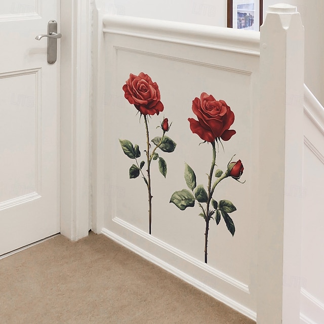  Pegatinas de pared para embellecer el fondo de la sala de estar del dormitorio con rosas rojas románticas del día de San Valentín