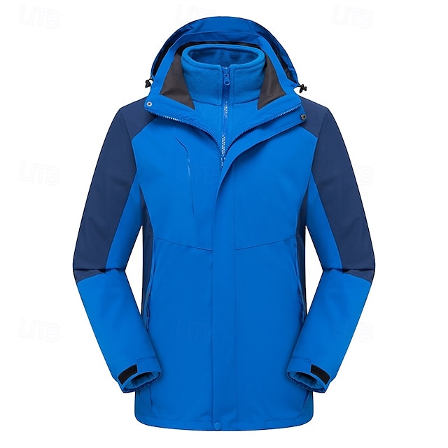  Hombre Chaqueta Softshell Chaqueta para senderismo Invierno Al aire libre Bloque de color Resistente al Viento Resistente al Agua Chaquetas 3-en-1 Chaquetas de Lana Chaqueta cortavientos Viaje Negro