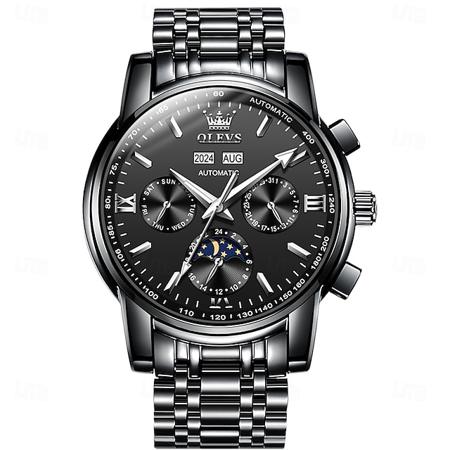 OLEVS Muži mechanické hodinky Módní Hodinky na běžné nošení Obchodní Wristwatch Automatické natahování Zobrazení fáze měsíce Svítící Kalendář Ocel Hodinky