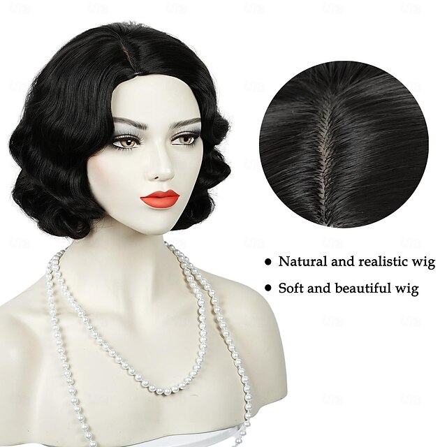 Black 1920s Wig For Women Short Curly Finger Wig Vintage Flapper 