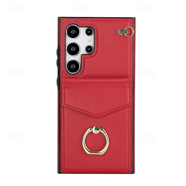  telefon Carcasă Pro Samsung Galaxy S24 S24 FE S23 S22 S21 Ultra Plus A55 5G A15 A14 A54 A73 Zadní kryt Držák na prsteny s poutkem na zápěstí Slot pro kartu Retro TPU PU kůže