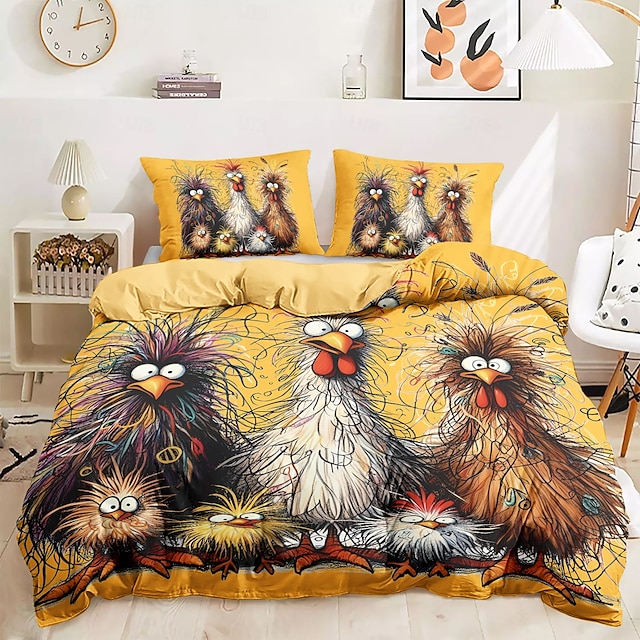  set copripiumino divertente gallo 100% cotone set di biancheria da letto morbido e confortevole con divertente stampa gallo accogliente ed elegante perfetto per l'arredamento della camera da letto facile da pulire e lavabile in lavatrice