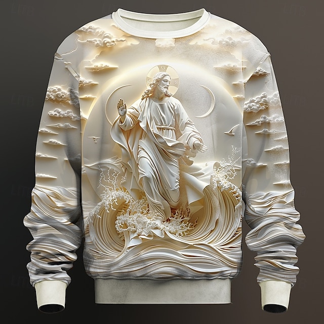  Homens Jesus Moletom Moletom Manga Longa Moletom Gola Redonda Moda Simples Estampado Viagem Crewneck 3D Primavera Outono