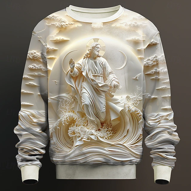 Men's Jesus Sweatshirt Sweatshirt Long Sleeve Sweatshirt Crew Neck Fashion Simple Print Travel Crewneck 3D Spring Fall4