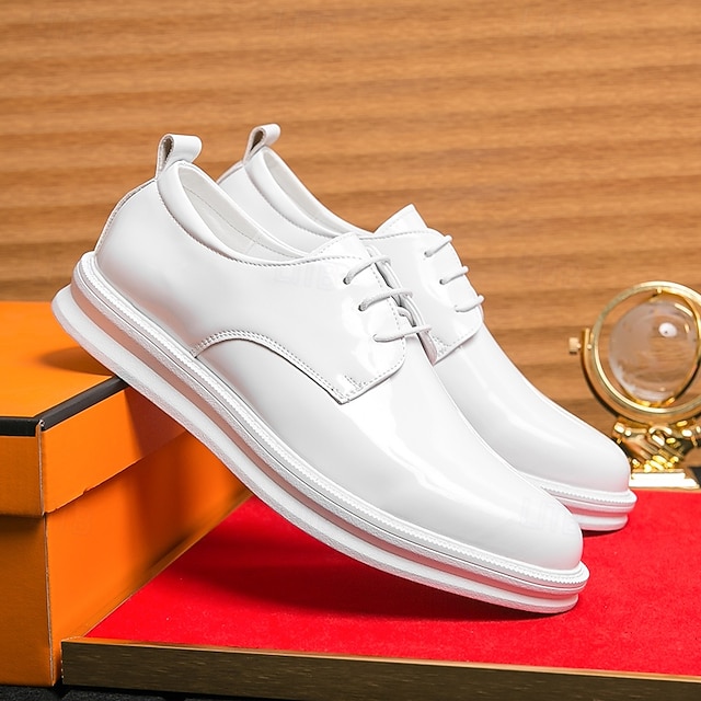  scarpe oxford stringate in similpelle bianca da uomo – eleganti scarpe formali per matrimoni, affari e occasioni speciali