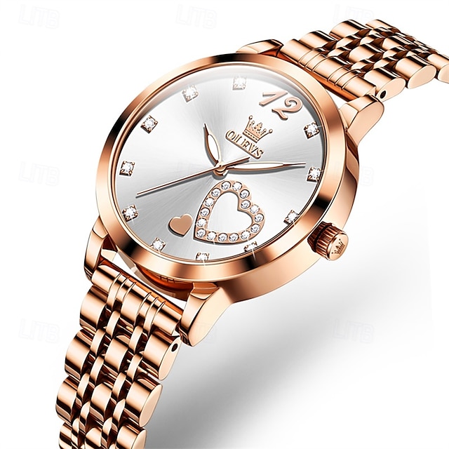  Olevs Women Steel Band Watch Decorative Luminous Simple Leisure Quartz Watch Waterproof Sports Diamond-Set Women Wristwatch