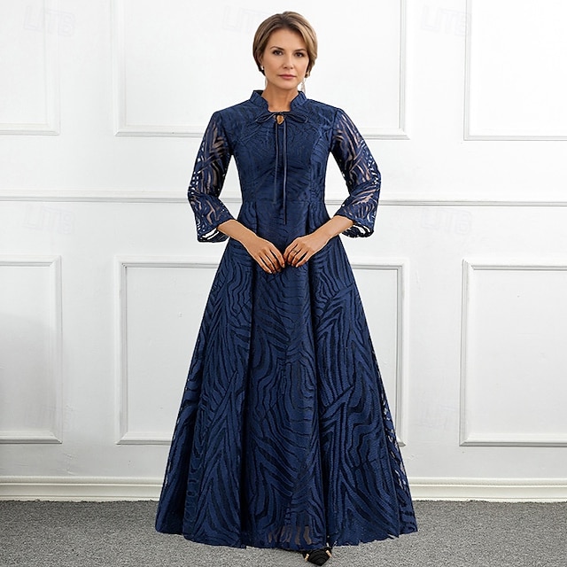  vestido de mãe da noiva em corte A elegante decote em V comprimento até o chão renda manga 3/4 com laço(s) 2025