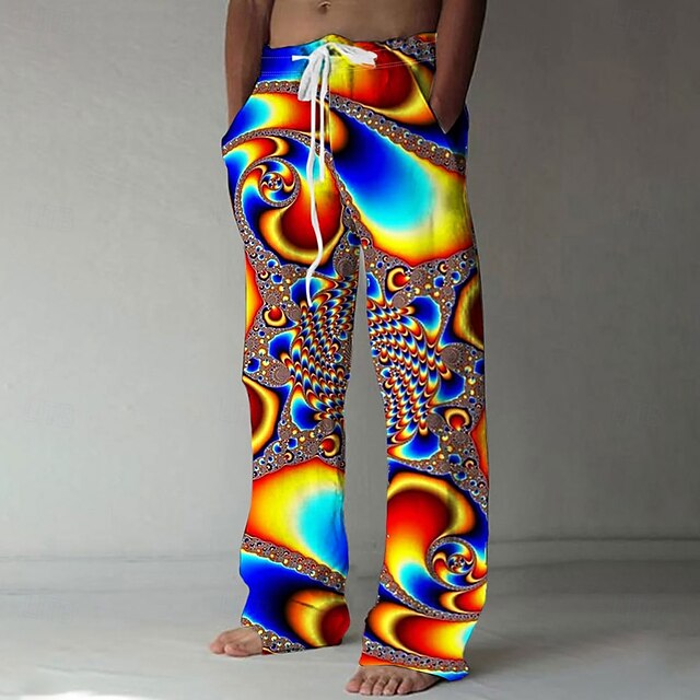  Per uomo Fantasia geometrica 3D Print Colore abbagliante Pantaloni Pantaloni casual Vita normale Vita elastica con coulisse Hawaiano Informale Esterno Da mare Per eventi Pantaloni a gamba dritta