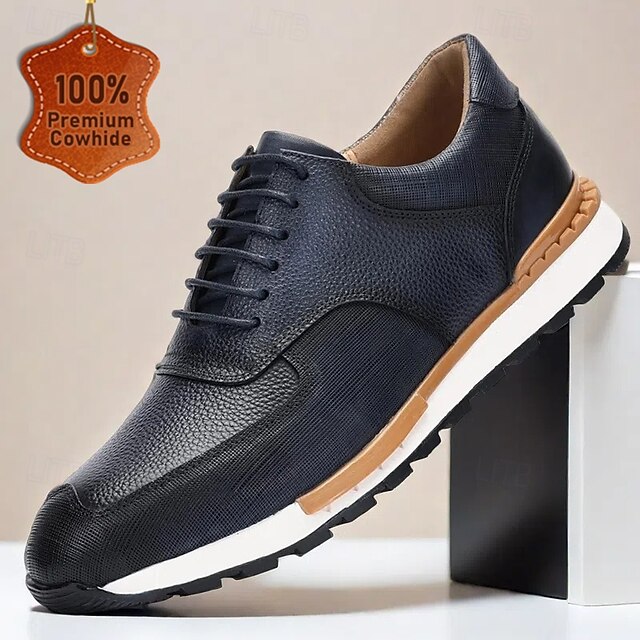 Men's Premium Cowhide Leather Sneakers with Contrasting Sole – Stylish Casual and Sporty Footwear for Everyday Wear 10