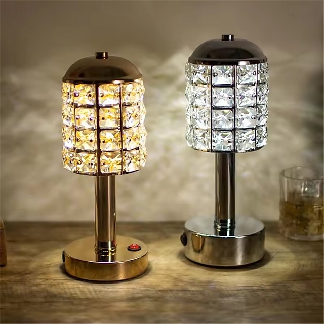  lampe de table en cristal à LED dorée - lampe de chevet rechargeable USB minimaliste moderne avec blanc chaud &double température de couleur pour la décoration de la chambre, du café et du restaurant