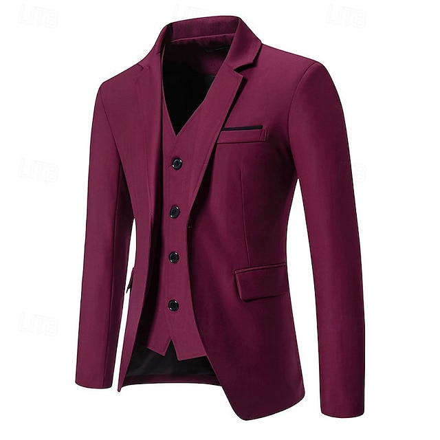  Herre Blazer Forretning Cocktailparty Bryllupsfest Mode Afslappet Forår & Vinter Bomuldsblanding Helfarve Knapper Lomme Bekvem Enradet Blazer Sort Hvid Bordeaux Kongeblå