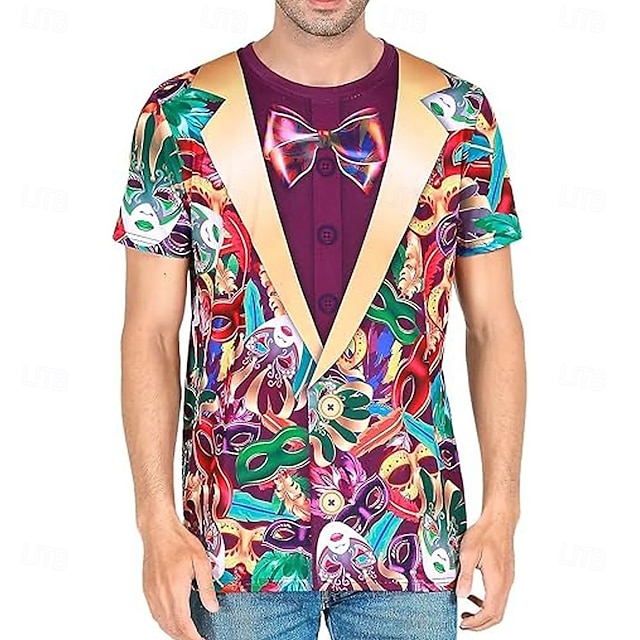  Mardi gras Férfi Tuxedo Jelmez Póló Rövid ujjú póló 3D nyomtatás Terített nyak Ing Túlzott Dizájn Parti Szabadság Klub Rubin Nyár Tavasz Ruházat S M L XL XXL XXXL